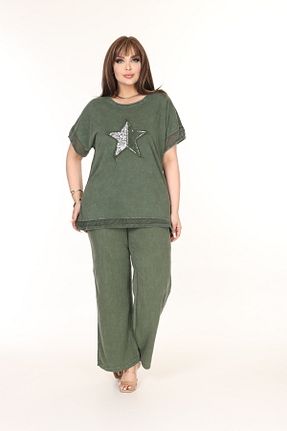 ست بالاتنه و پائین تنه سایز بزرگ خاکی زنانه بافتنی özle fashion - کد 905794529