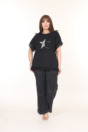ست بالاتنه و پائین تنه سایز بزرگ مشکی زنانه بافتنی özle fashion - کد 905794509