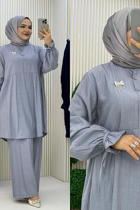 ست بالاتنه و پائین تنه حجاب طوسی زنانه رگولار Mercan - کد 904581807