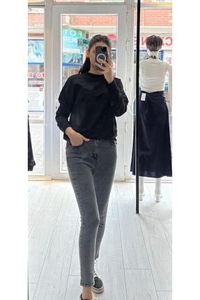 شلوار جین مشکی زنانه پاچه تنگ TRENDBUTİK - کد 904639934