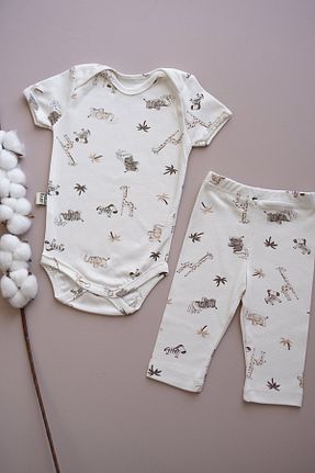 بادی و سرهمی نوزادی سفید بچه گانه %100 پنبه MELLS BABY - کد 906010216