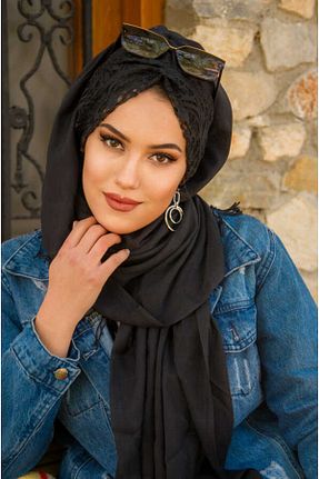 شال مشکی زنانه پنبه پلی استر Aişe Tesettür - کد 827150447
