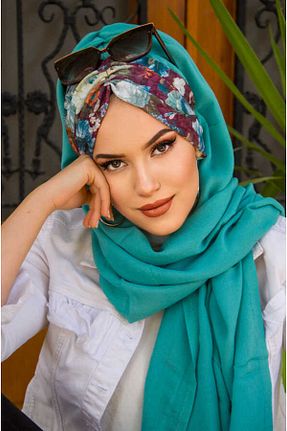 شال سبز زنانه پنبه پلی استر Aişe Tesettür - کد 827150320