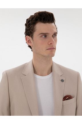 کت و شلوار بژ مردانه یقه کتی Pierre Cardin - کد 906095096