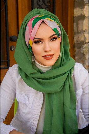 شال سبز زنانه پنبه پلی استر Aişe Tesettür - کد 827188911
