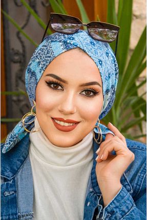 روسری آبی ساتن Aişe Tesettür - کد 699238352