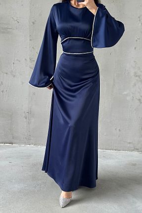 لباس مجلسی حجاب سرمه ای زنانه یقه دوچرخه LEYUZE BUTİK - کد 906016928