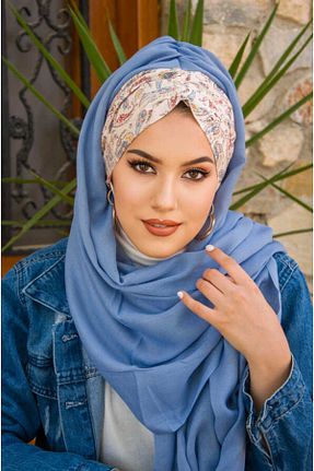 شال سرمه ای زنانه پنبه پلی استر Aişe Tesettür - کد 827149698