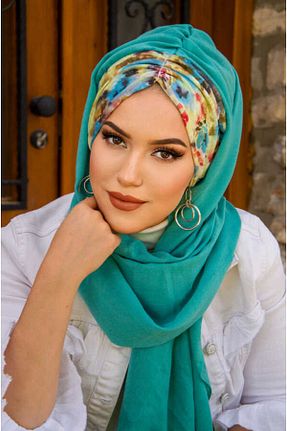 شال سبز زنانه پنبه پلی استر Aişe Tesettür - کد 827174395