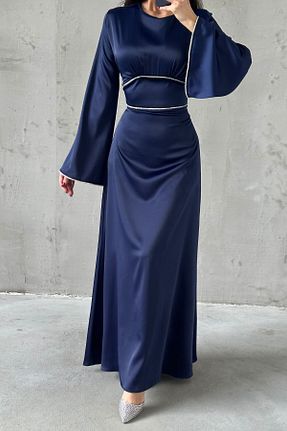 لباس مجلسی حجاب سرمه ای زنانه یقه دوچرخه LEYUZE BUTİK - کد 906016928