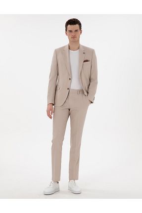 کت و شلوار بژ مردانه یقه کتی Pierre Cardin - کد 906095096