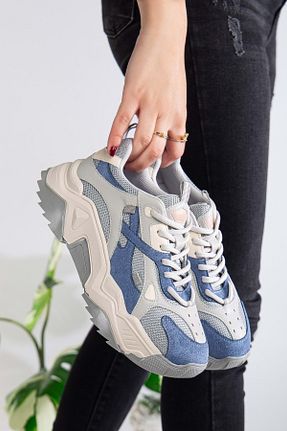 کفش اسنیکر آبی زنانه بند دار ANALİN SHOES - کد 898110025