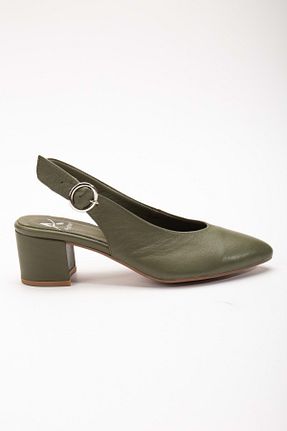 کفش پاشنه بلند کلاسیک سبز زنانه چرم خالص ANALİN SHOES - کد 832123221
