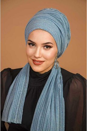 شال آبی زنانه پنبه پلی استر Aişe Tesettür - کد 815621798