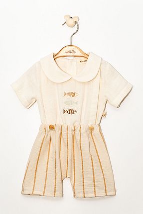 ست نوزادی بژ بچه گانه کتان MİNİBORN - کد 904659486