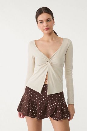 دامن قهوه ای زنانه Puantiyeli Stradivarius - کد 904666540