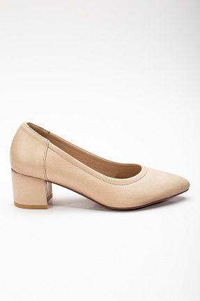 کفش پاشنه بلند کلاسیک بژ زنانه چرم خالص ANALİN SHOES - کد 826342223