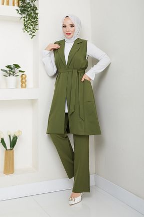ست بالاتنه و پائین تنه حجاب خاکی زنانه رگولار A S HAZIR GİYİM - کد 906244425