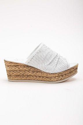 دمپائی سفید زنانه چرم خالص ANALİN SHOES - کد 833088218