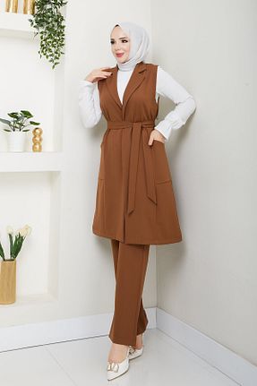 ست بالاتنه و پائین تنه حجاب قهوه ای زنانه رگولار A S HAZIR GİYİM - کد 906241137