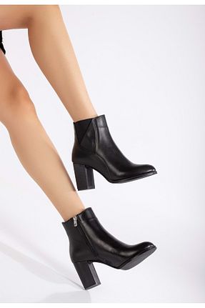 بوت / نیم بوت مشکی زنانه چرم خالص ANALİN SHOES - کد 873344049