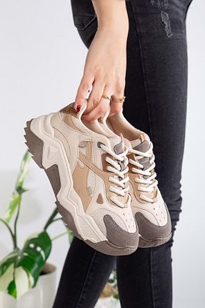 کفش اسنیکر بژ زنانه بند دار ANALİN SHOES - کد 898120134