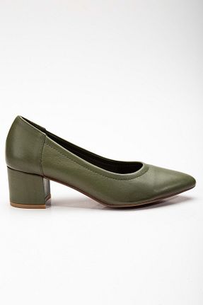 کفش پاشنه بلند کلاسیک خاکی زنانه چرم خالص ANALİN SHOES - کد 826318650