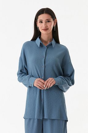 ست بالاتنه و پائین تنه آبی زنانه بافتنی Fullamoda - کد 808569548