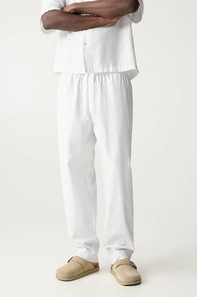 شلوار سفید مردانه کتان Pull & Bear - کد 904686532