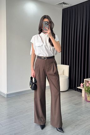 شلوار قهوه ای زنانه پارچه ECEMİ - کد 904685504