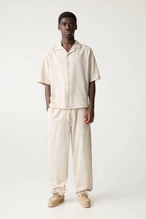 شلوار بژ مردانه کتان Pull & Bear - کد 904683546