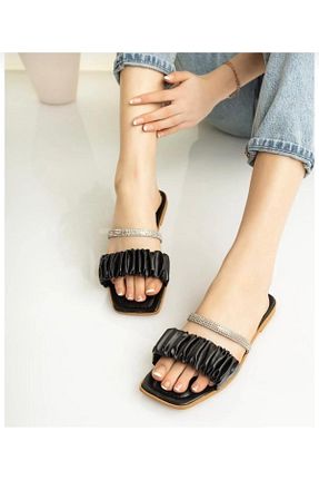 دمپائی مشکی زنانه چرم مصنوعی MFCreasyon - کد 904680584