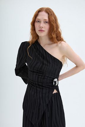 بلوز مشکی زنانه بافت دار Quzu - کد 899086539