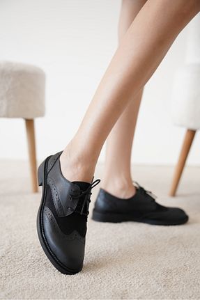 کفش آکسفورد مشکی زنانه چرم مصنوعی öz se shoes - کد 807770517