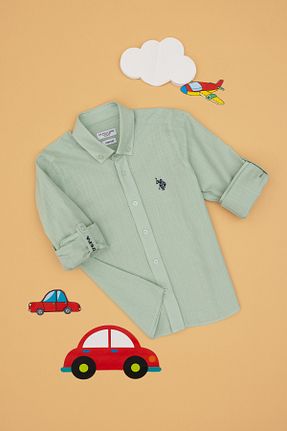 پیراهن سبز بچه گانه یقه پیراهنی U.S. Polo Assn. - کد 904697793