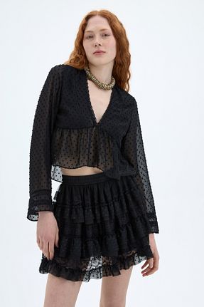 بلوز مشکی زنانه یقه هفت Quzu - کد 891064676