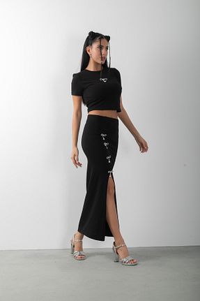 ست بالاتنه و پائین تنه مشکی زنانه بافت top girl - کد 904704507