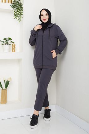 ست بالاتنه و پائین تنه طوسی زنانه بافت A S HAZIR GİYİM - کد 904704322