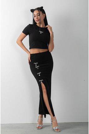 ست بالاتنه و پائین تنه مشکی زنانه بافت top girl - کد 904704507