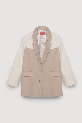 کت بلیزر بژ زنانه مخلوط ویسکون Quzu - کد 899657335