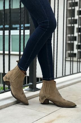 بوت / نیم بوت بژ زنانه چرم خالص trendytopuk - کد 51922676