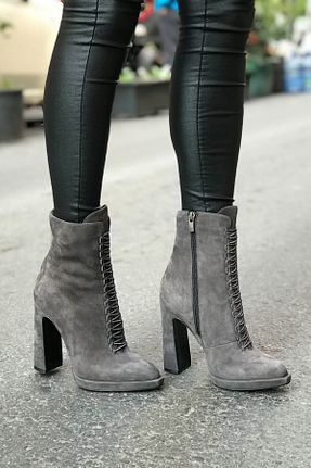 بوت / نیم بوت طوسی زنانه چرم خالص trendytopuk - کد 60216569