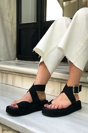 صندل مشکی زنانه پاشنه تخت trendytopuk - کد 104582207