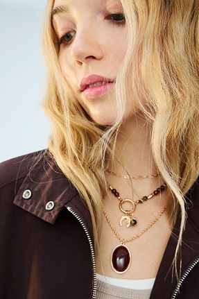 گردنبند جواهر طلائی زنانه آهن Bershka - کد 904918311