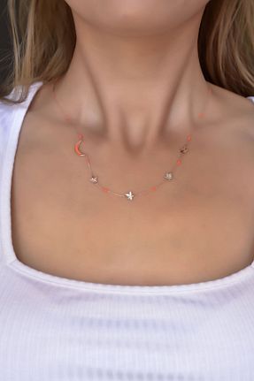گردنبند نقره صورتی زنانه 925 عیار Papatya Silver - کد 139347232