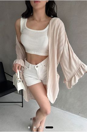 کیمونو و کافتان طوسی زنانه بافت Renginbutik - کد 904825004