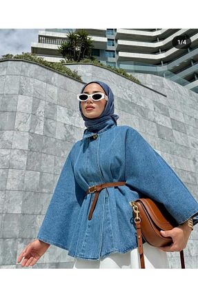 پانچو آبی زنانه پنبه ای Zümrüt - کد 904821639