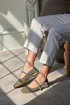 بابت خاکی زنانه چرم خالص NİŞANTAŞI SHOES - کد 904708830