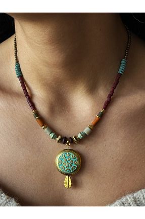 گردنبند جواهر فیروزه ای زنانه برنجی dela otantik - کد 904856324