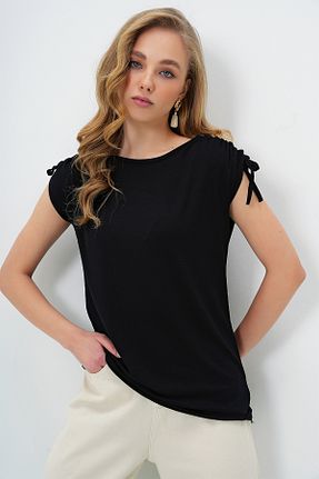 تیشرت مشکی زنانه Relaxed Trend Alaçatı Stili - کد 903472182
